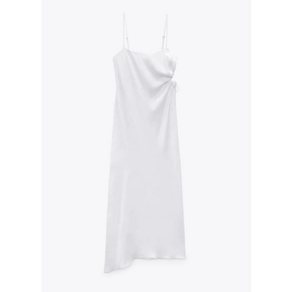 NWT Zara * White Satin Midi Cut Out Dress - Picture 5 of 8
